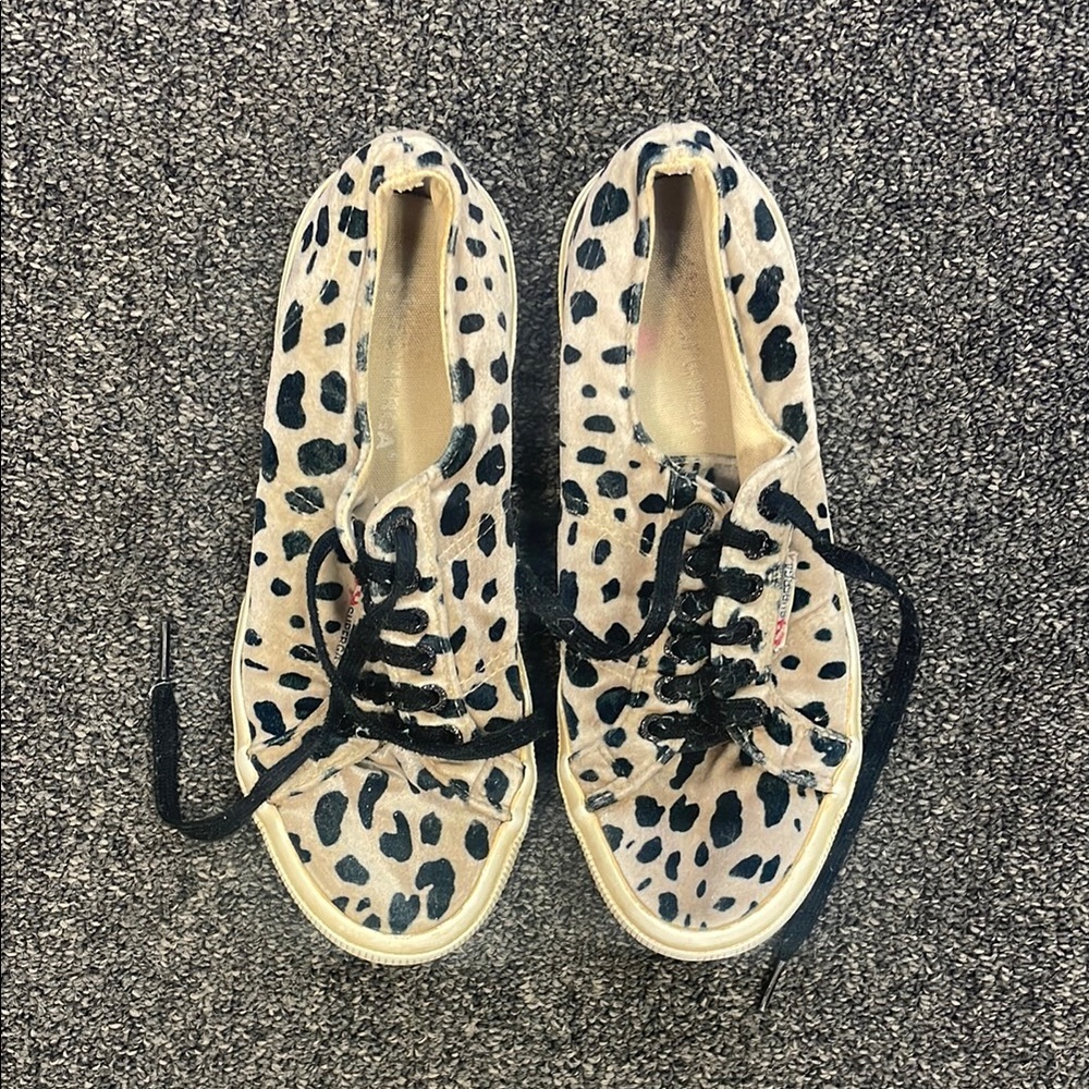 Superga Black and Cream Animal Print Sneakers